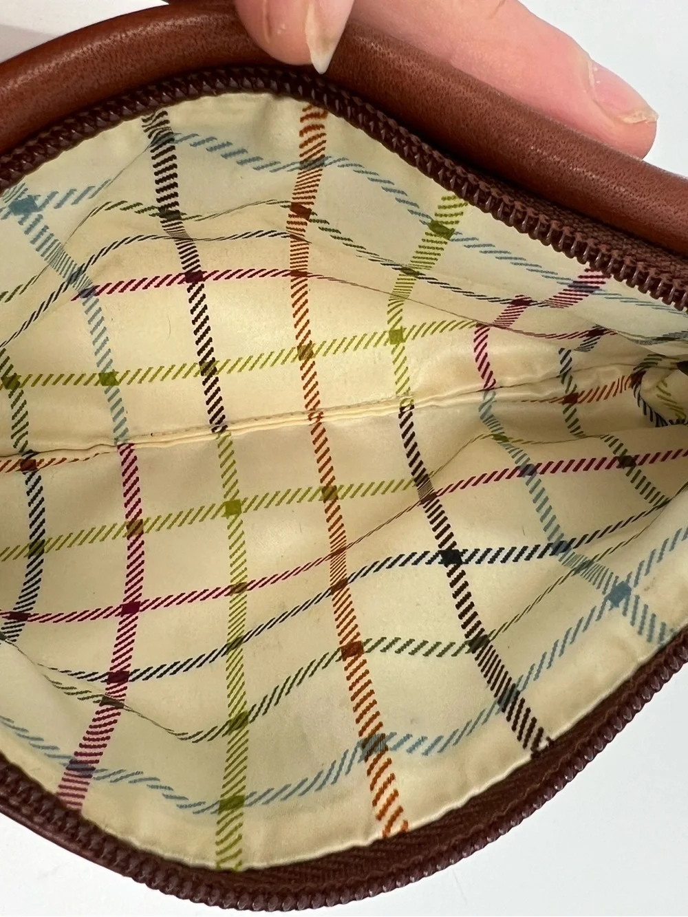 Vintage Coach Bleecker Whiskey Leather Wristlet Clutch Tattersall Lined